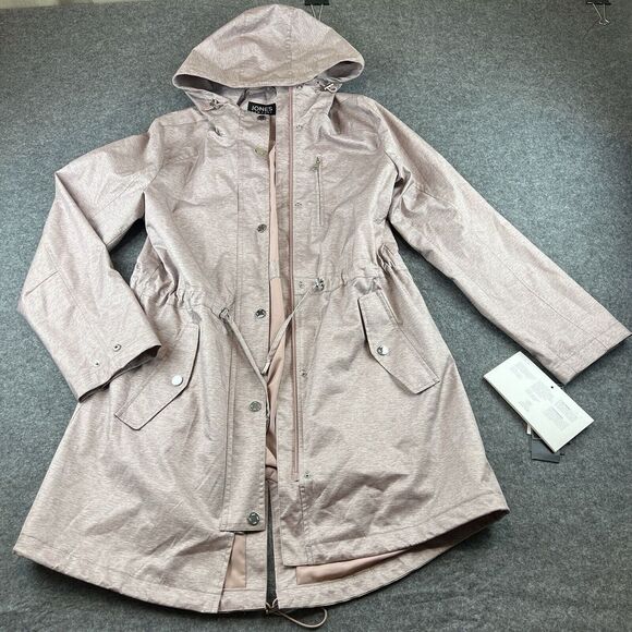 Jones New York Women's Hooded Trench Coat Rain Jacket Dusty Pink